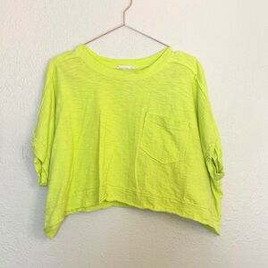 New In Lime Green Oversized Crop Tee Cotton Pocket Clean Girl Summer